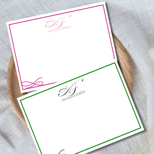 Personalized Floral Note Card Set: Custom Monogram Stationery